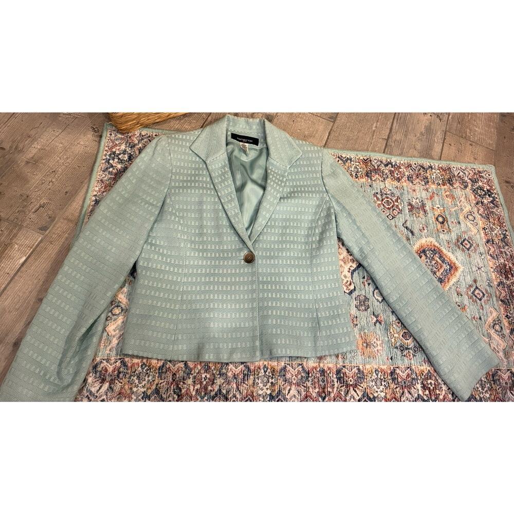 Vintage Jones New York Light Blue Grid Texture 1-Button Jacket Petite 10